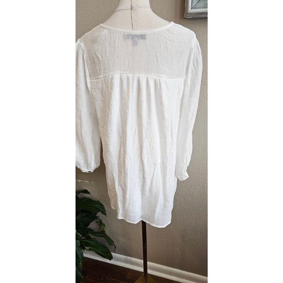 Figueroa & Flower Women Peasant Lace Crochet Neck Top Sz L Cottage Prairie White - Picture 5 of 7